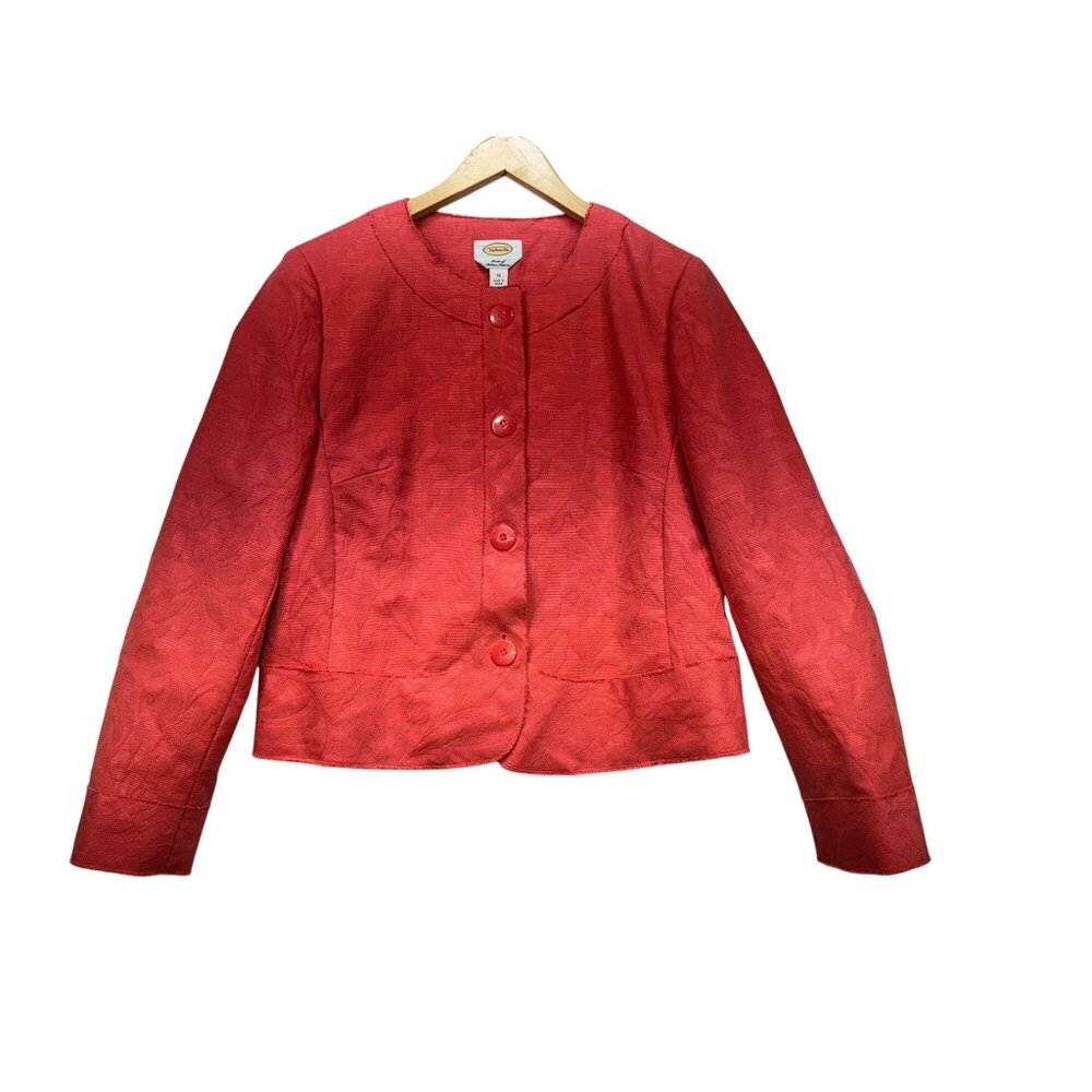 Talbots Womens Textured Jacket Size 12 Red Orange Italian Fabric Button Front